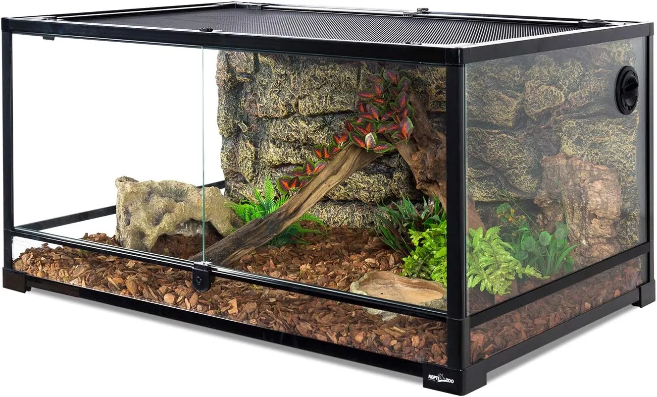 REPTI ZOO 67 Gallon Reptile Glass Terrarium, Double Hinge Door with Screen Ventilation Reptile Terrarium 36" x 24" x 18"(Knock-Down)