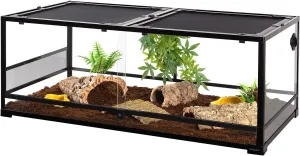 REPTI ZOO 85 Gallon Glass Terrarium, 48" x 24" x 18" Detachable with Double Hinge Door & Screen Ventilation, 2 in 1 Large Reptile Terrarium
