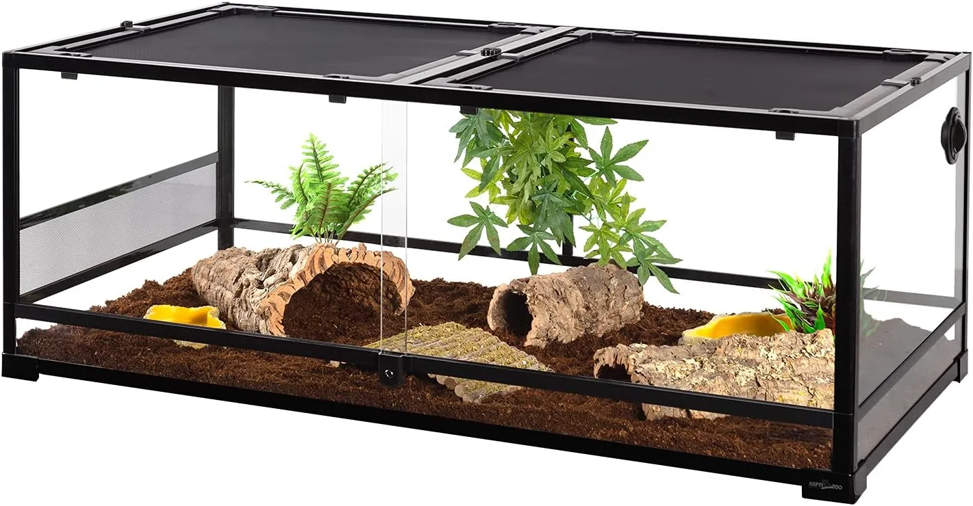 REPTI ZOO 85 Gallon Glass Terrarium, 48" x 24" x 18" Detachable with Double Hinge Door & Screen Ventilation, 2 in 1 Large Reptile Terrarium