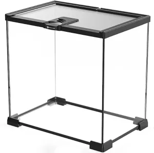 Reptile Float Glass Growth Tank, Transparent Reptile Terrarium with Wiring Hole, Eco Rainforest Feeding Box, Reptile Breeding Box Suitable for Stacking, Top Screen Ventilation Escape Proof Lid,