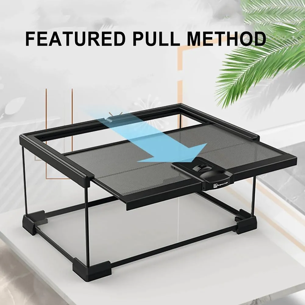 Reptile Float Glass Growth Tank, Transparent Reptile Terrarium with Wiring Hole, Eco Rainforest Feeding Box, Reptile Breeding Box Suitable for Stacking, Top Screen Ventilation Escape Proof Lid,