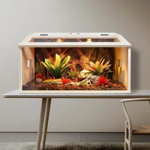 Reptile Terrarium, Lizard Tank Up to 68 Gallons, Bearded Dragon Tank with Roof Door, Snake Tank with Built-in Lamp Fixture and Switch (28 Gallon, 32" Long, Openable Wood Roof)