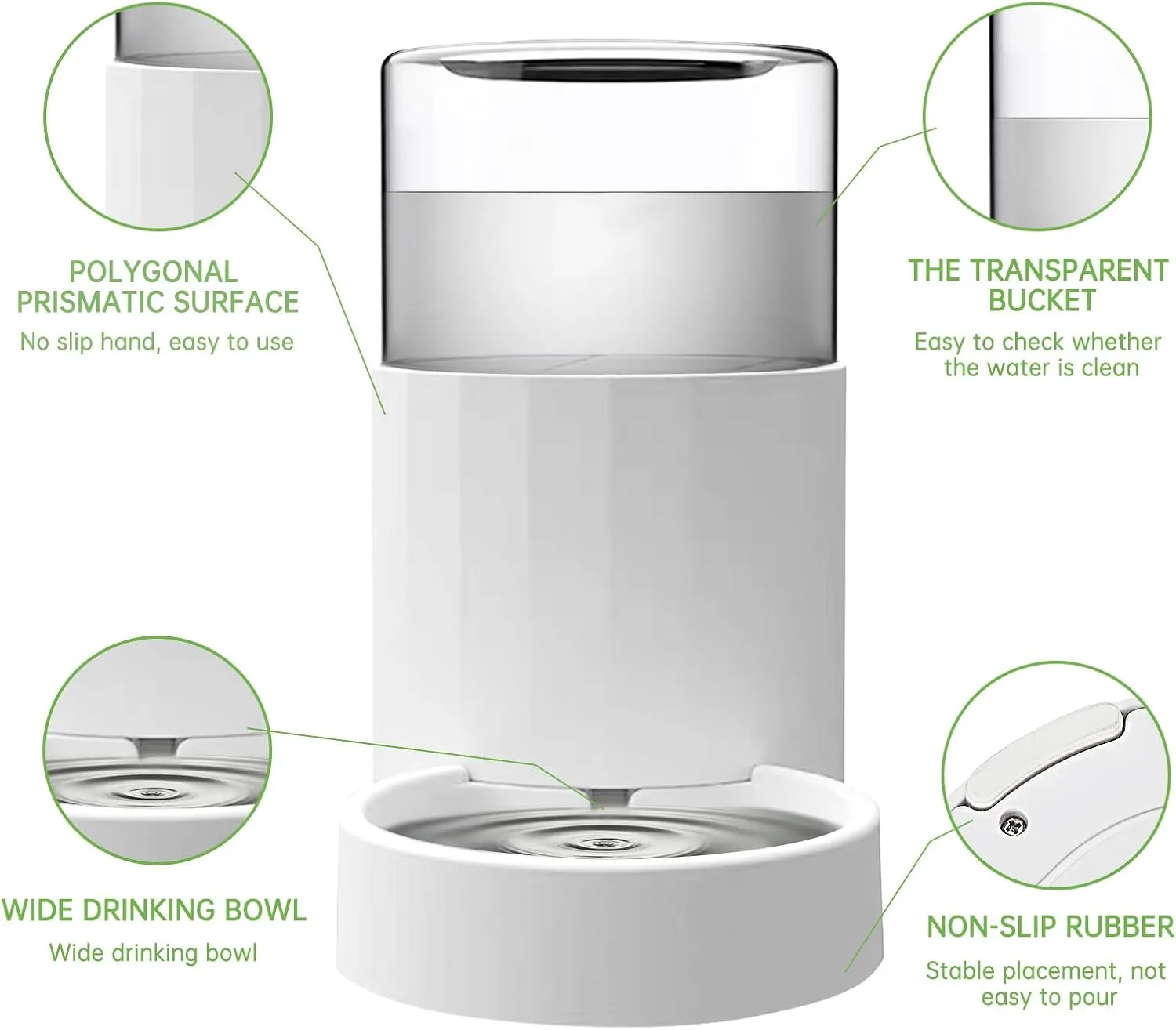 RIZZARI Automatic 3L Pet Waterer, Gravity Water Dispenser, 100% BPA-Free, Large Capacity Water Feeder for Cats and Small and Medium-Sized Dogs (White,3L)