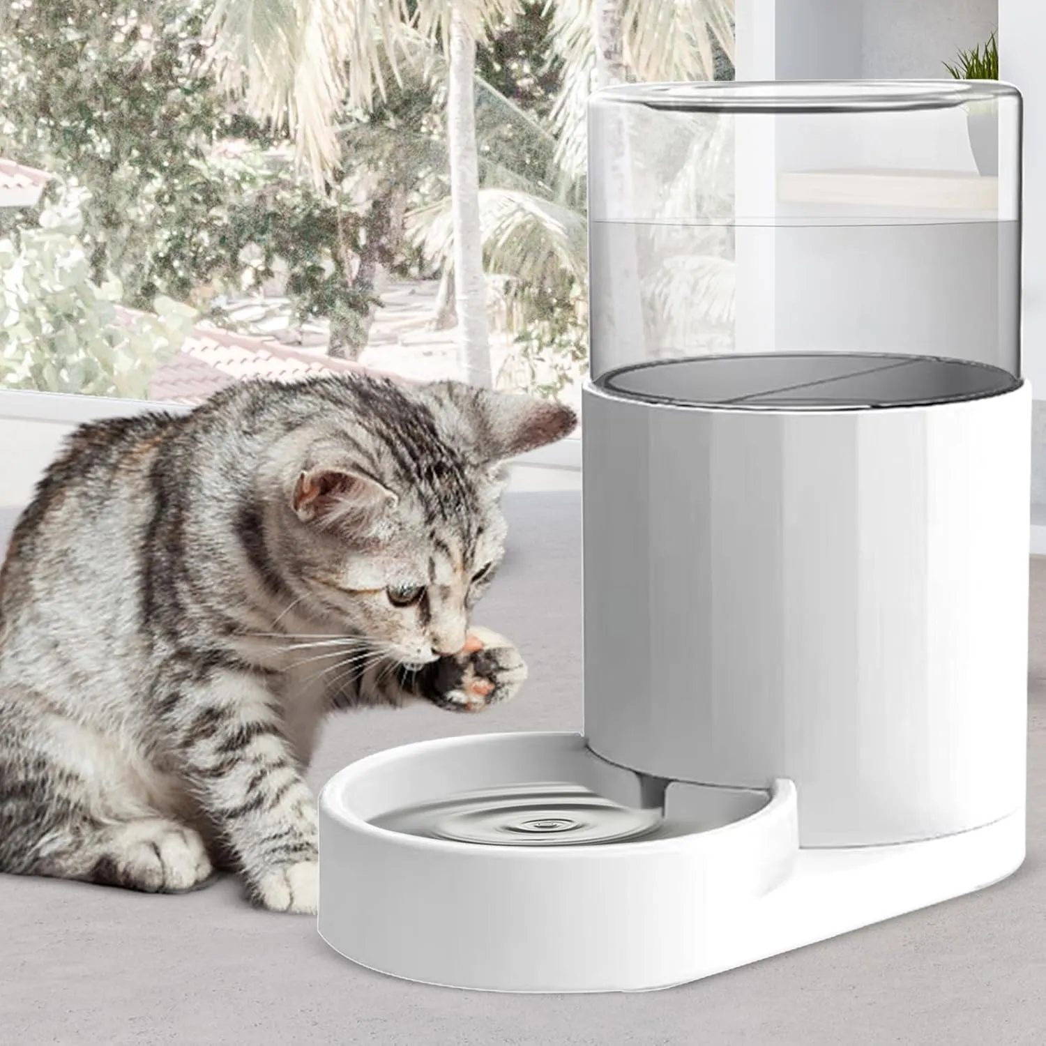 RIZZARI Automatic 3L Pet Waterer, Gravity Water Dispenser, 100% BPA-Free, Large Capacity Water Feeder for Cats and Small and Medium-Sized Dogs (White,3L)
