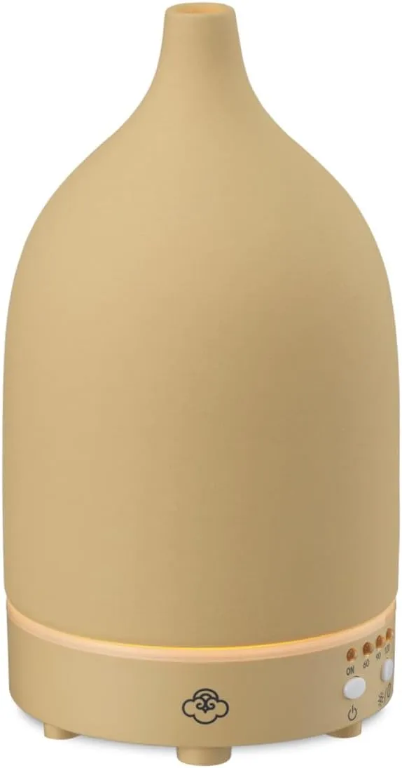 Serene House Vapor, Ultrasonic Essential Oil Cool Mist Diffuser  7-Color Calming LED Light, Timer Control, Automatic Shut-Off  Beige Ceramic, 90ml