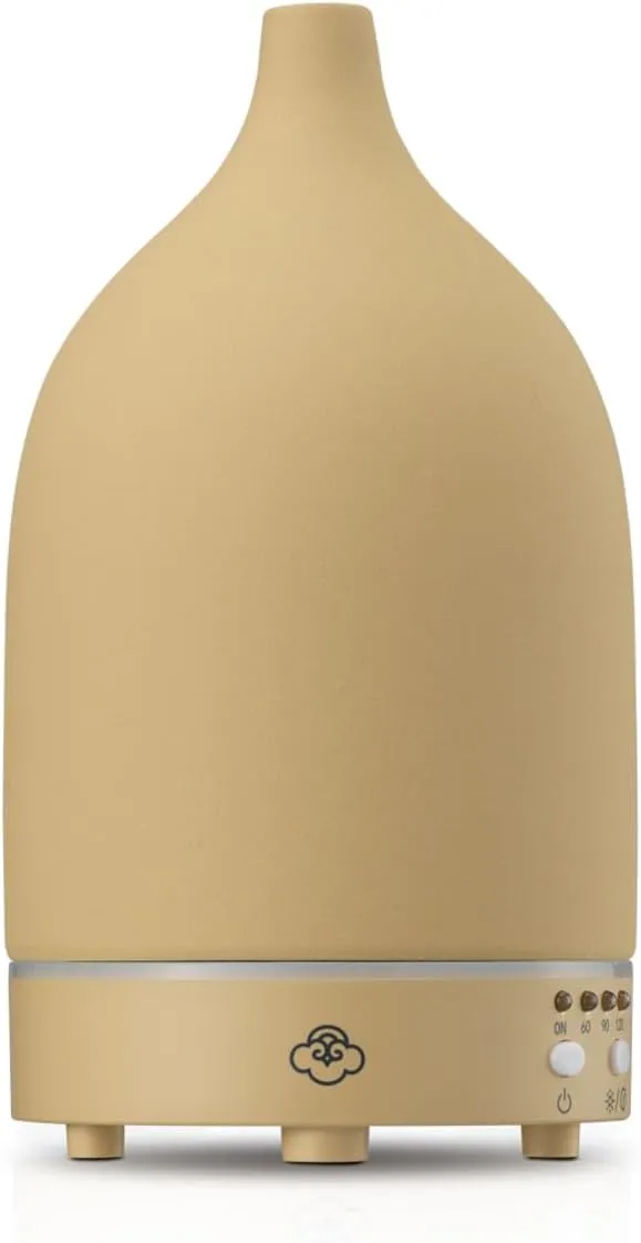 Serene House Vapor, Ultrasonic Essential Oil Cool Mist Diffuser  7-Color Calming LED Light, Timer Control, Automatic Shut-Off  Beige Ceramic, 90ml