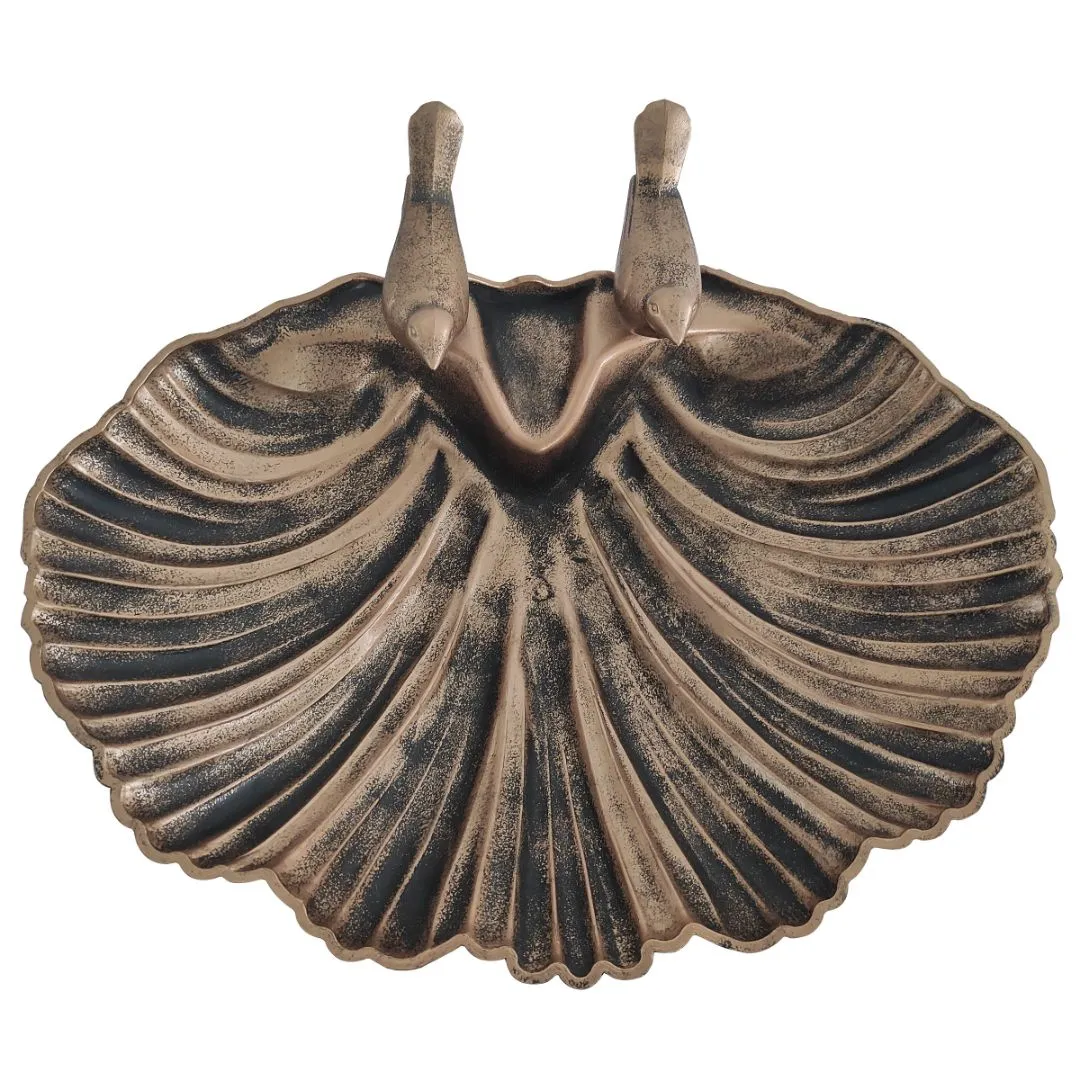 Silver & Stone Outdoor Bird Bath Clam Style 80cm - Bronze Effect