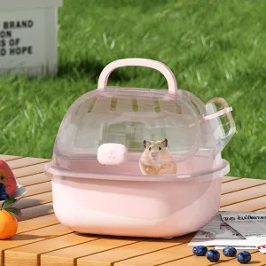 Small Animal Carrier Cage with Water Bottle, Portable Hamster Travel Carrier Carry Case for Small Pets, Gerbils, Mice, Dwarf Hamster (Pink)