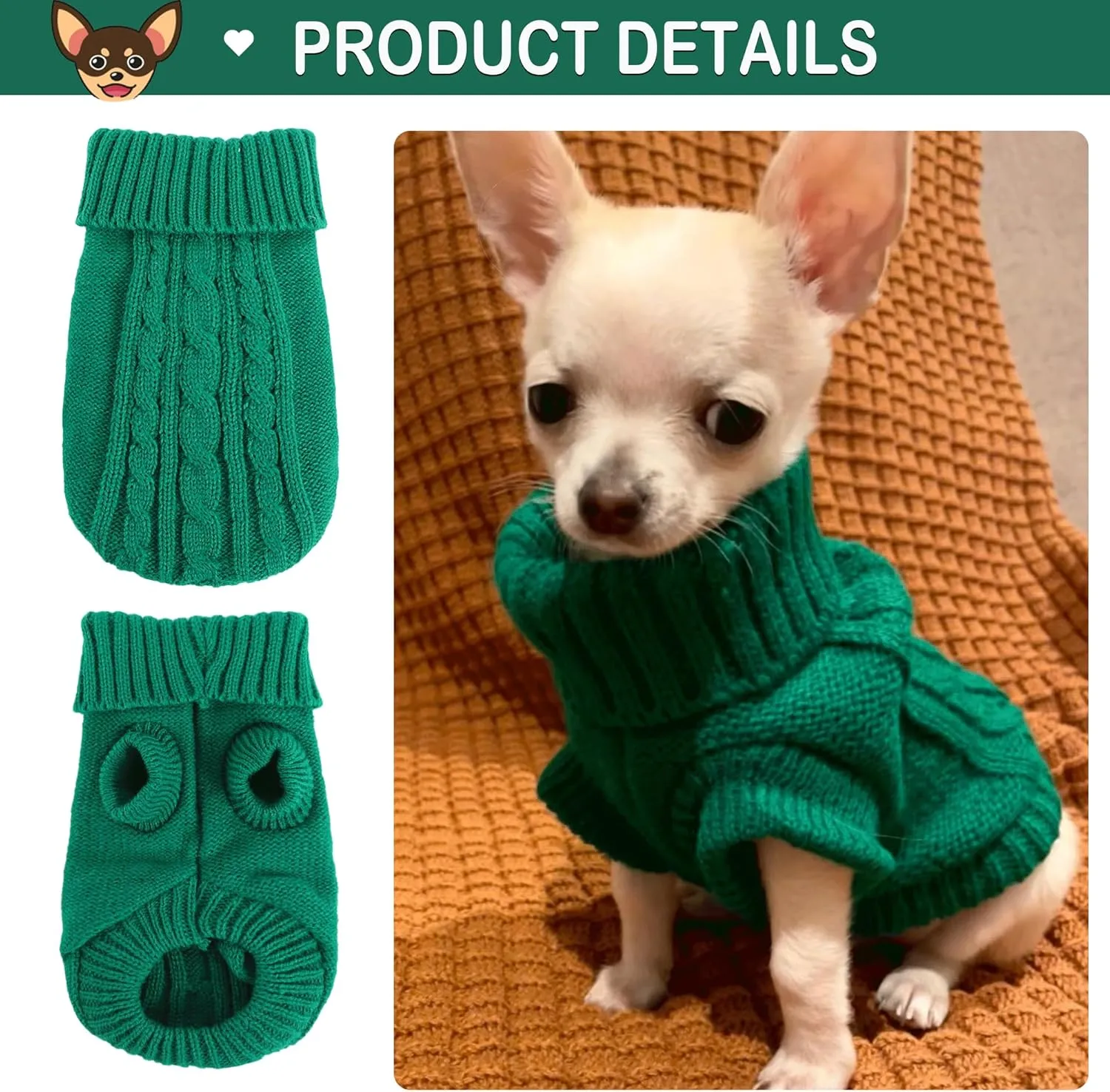 Small Dog Sweater 2 Pieces Dog Sweaters for Small Dogs, Dog Clothes Pet Cat Sweater Cold Weather Puppy Clothes Outfits S