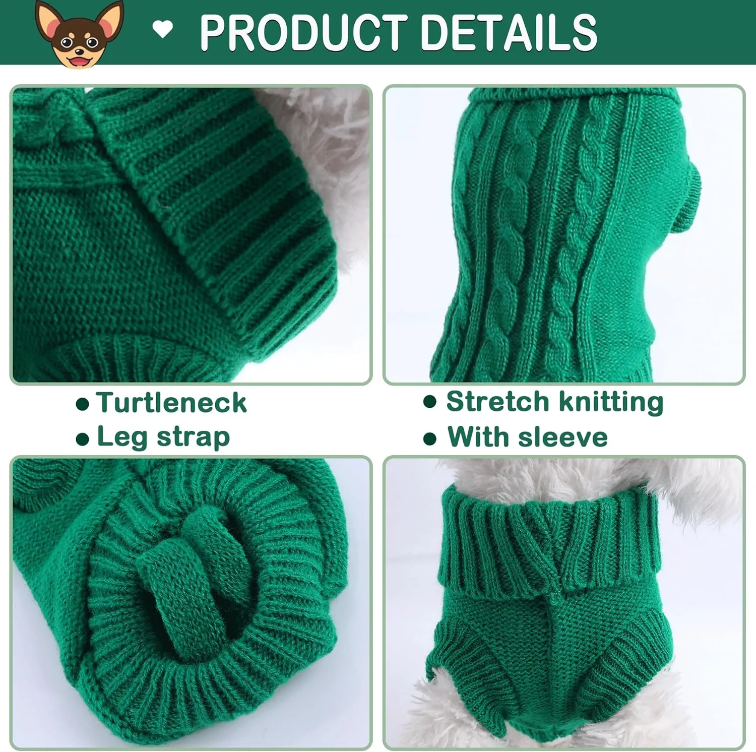 Small Dog Sweater 2 Pieces Dog Sweaters for Small Dogs, Dog Clothes Pet Cat Sweater Cold Weather Puppy Clothes Outfits S