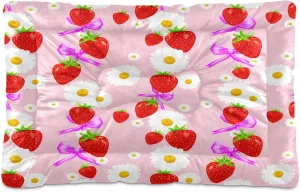 Strawberries with Flowers Outdoor Dog Bed for Small Dogs Washable Waterproof Travel Pet Bed Mat Portable Cat Bed with Non-Slip Bottom for Indoor and Sleeping 36 x 24 Inch