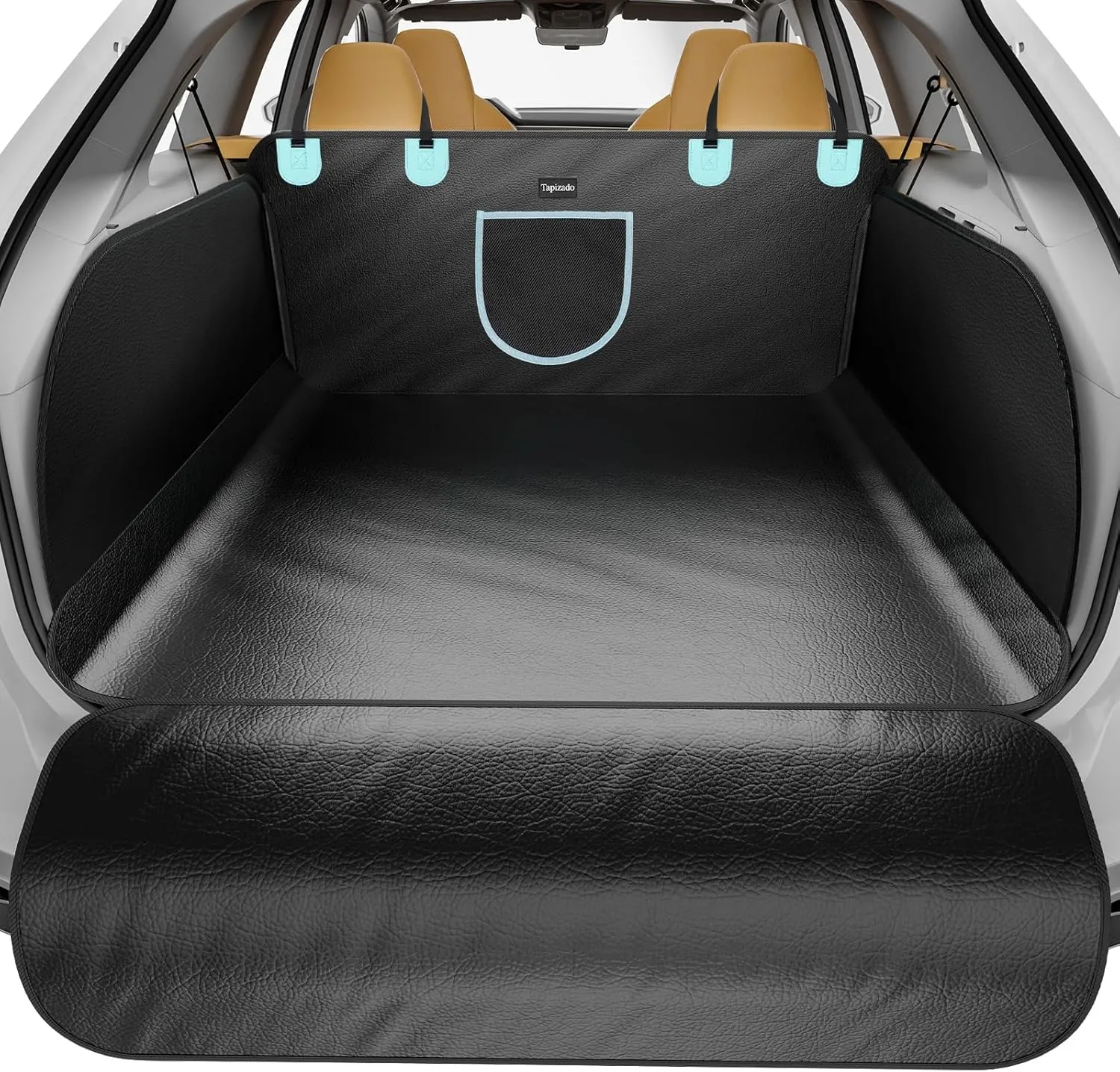 SUV Cargo Liner for Dogs with PU Leather, Waterproof Pet Trunk Cover with Taller Side Panels, Dog Seat Mat for SUVs Vans with Bumper Flap Protector, Non-Slip, Large Size Universal Fit, Black