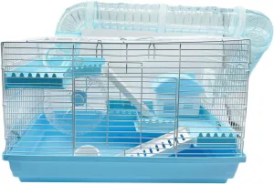 Tfwadmx Dwarf Hamster Cage Small Hamster Habitat Mouse Home Small Animal Cage with Tube Exercise Wheel Hut Rat Habitat for Gerbils Mice 18.5x11.8x11.8 Blue