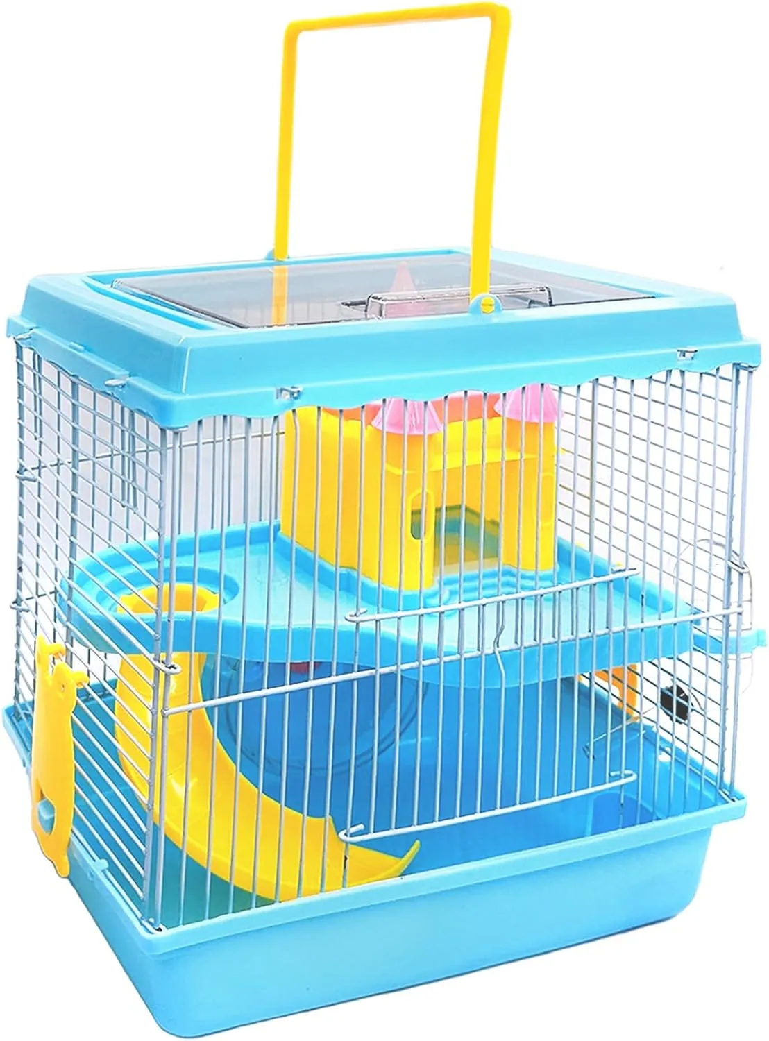 Tfwadmx Hamster Carrier, Dwarf Hamster Travel Cage, Portable Cages with Water Bottle, Gerbil Travel Carry Case Outdoor Vacation House for Small Mice(Blue,10.6x8x11.4)