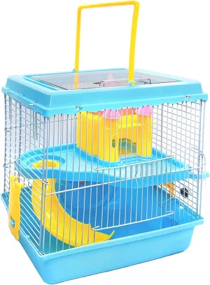Tfwadmx Hamster Carrier, Dwarf Hamster Travel Cage, Portable Cages with Water Bottle, Gerbil Travel Carry Case Outdoor Vacation House for Small Mice(Blue,10.6x8x11.4)