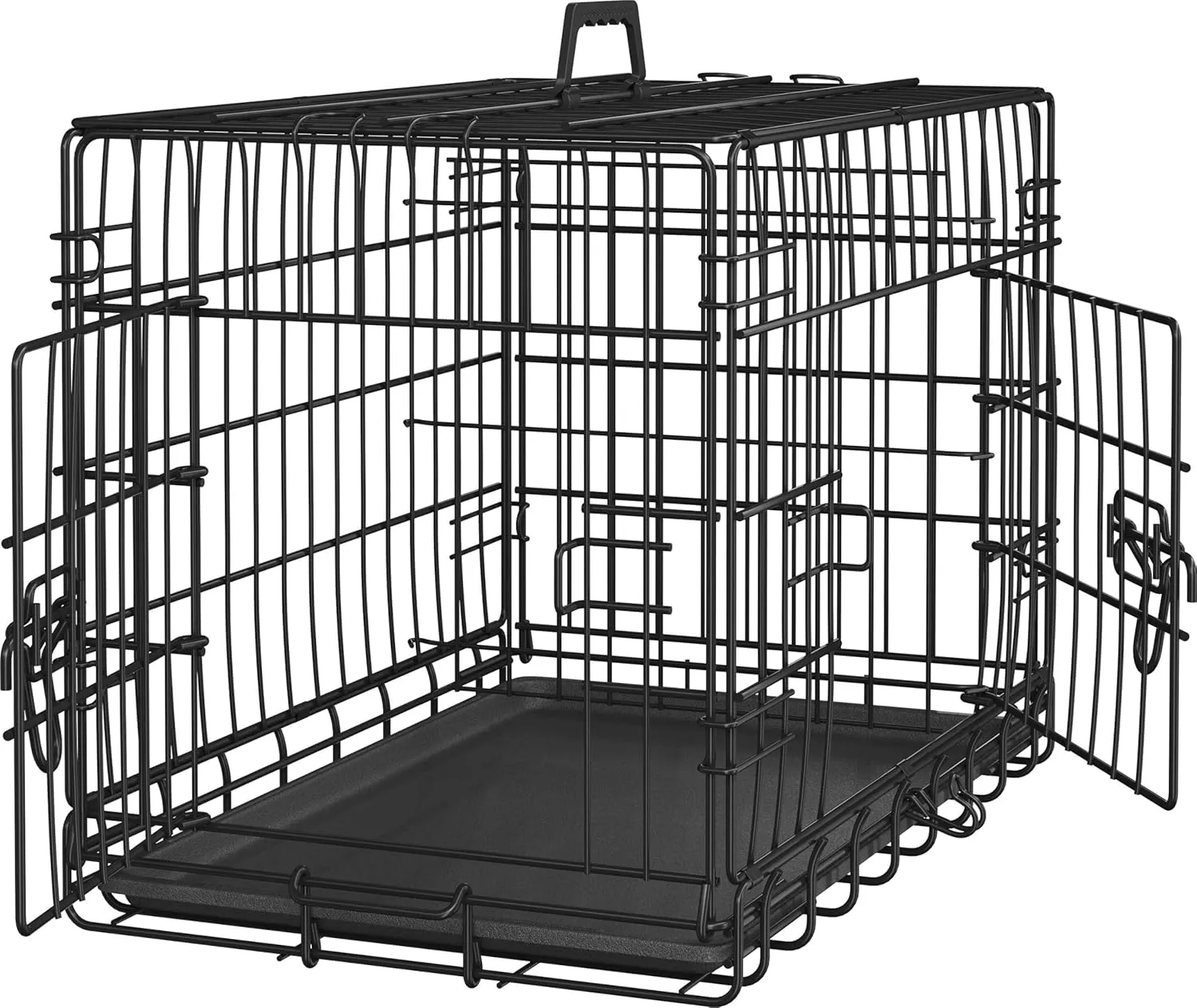 Topeakmart 24in Small Animal Cage Double Door Bunny Cage Folding Rabbit Cage with Removable Tray Portable Hedgehog Cage with Divider Metal Ferret Cage, Black