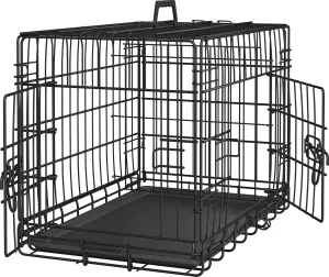 Topeakmart 24in Small Animal Cage Double Door Bunny Cage Folding Rabbit Cage with Removable Tray Portable Hedgehog Cage with Divider Metal Ferret Cage, Black