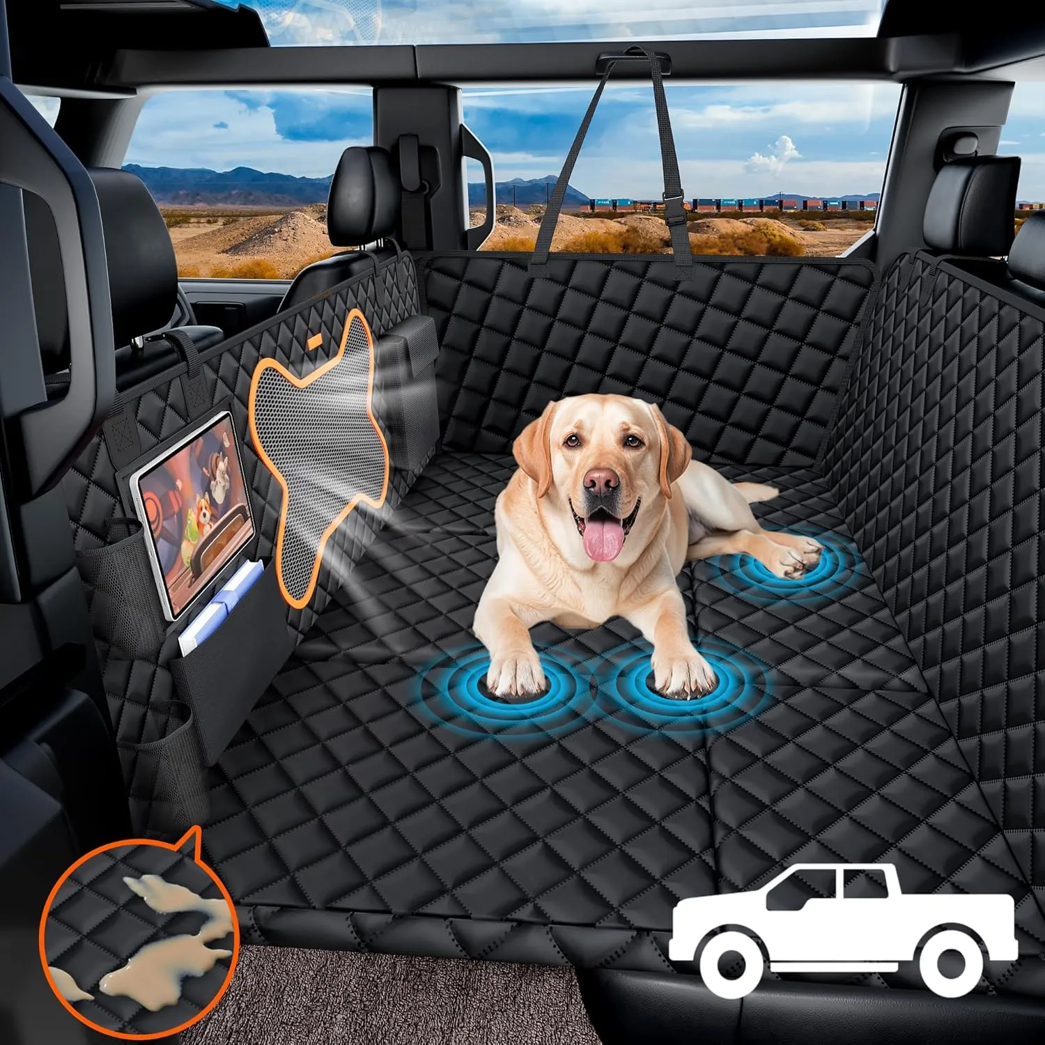 Truck Dog Seat Cover Back Seat, Backseat Extender Hard Bottom Heavy-duty 400lbs Holding for Larger Dogs Anti-slip Waterproof Pet Seat Covers Hammock for Crew Cab with 6 Foldable Boards for Pickup