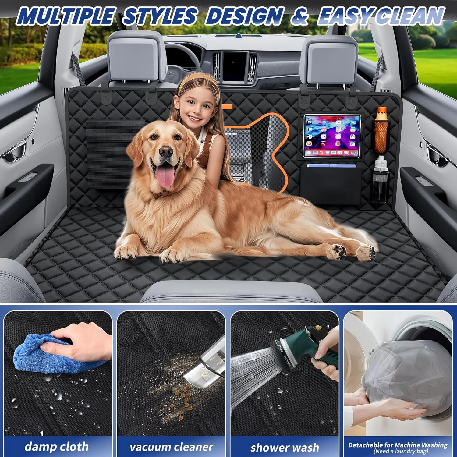 Truck Dog Seat Cover Back Seat, Backseat Extender Hard Bottom Heavy-duty 400lbs Holding for Larger Dogs Anti-slip Waterproof Pet Seat Covers Hammock for Crew Cab with 6 Foldable Boards for Pickup