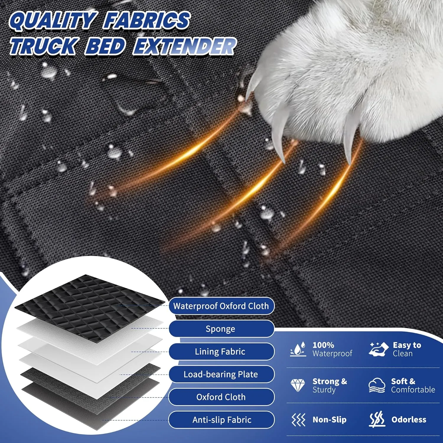 Truck Dog Seat Cover Back Seat, Backseat Extender Hard Bottom Heavy-duty 400lbs Holding for Larger Dogs Anti-slip Waterproof Pet Seat Covers Hammock for Crew Cab with 6 Foldable Boards for Pickup