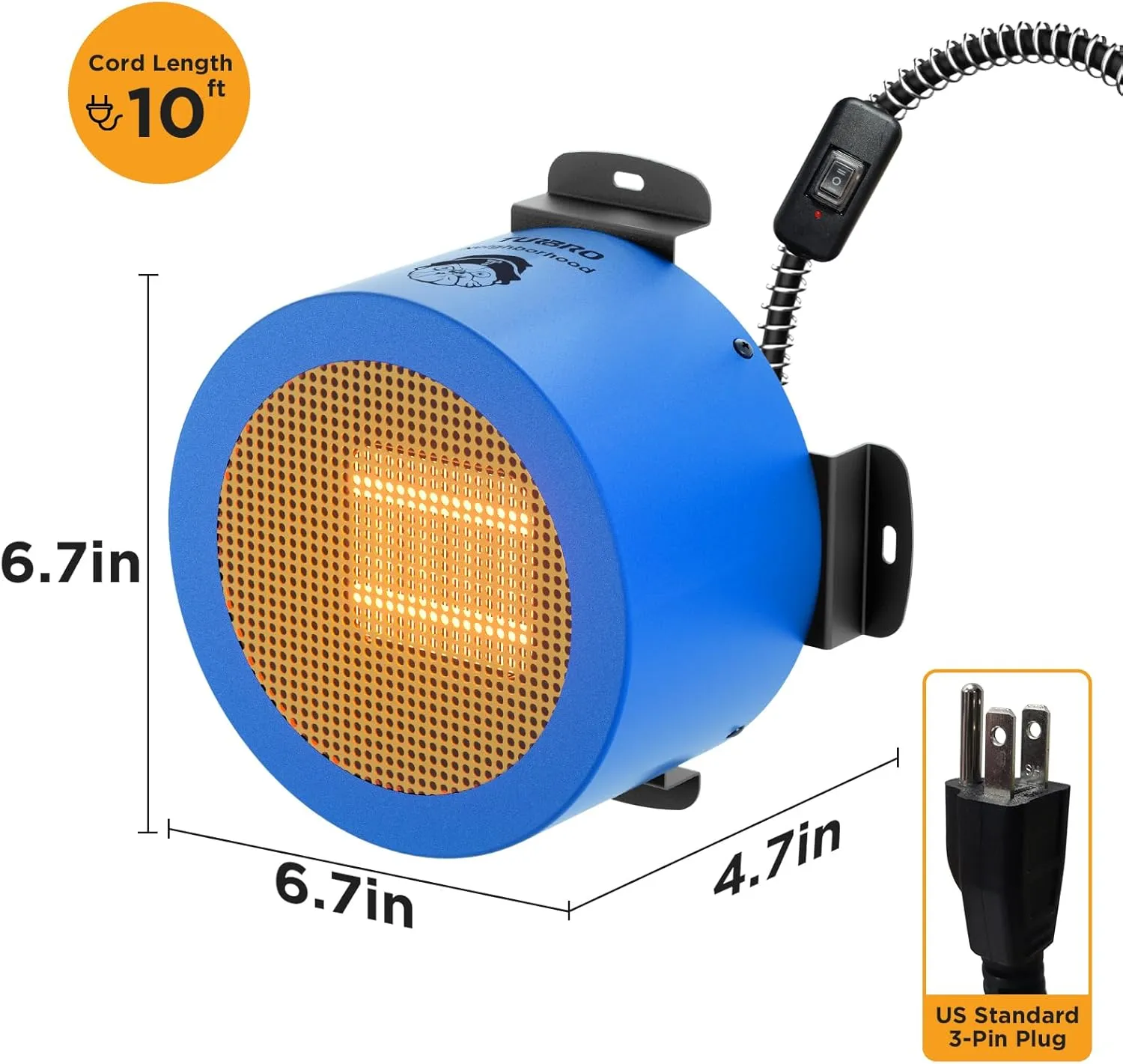 TURBRO Neighborhood Dog House Heater 400W, Wall Mount, 10ft Anti Bite Cord, Waterproof Control, Overheat Protection, Electric Warmer for Hound Kennel Cat Cage Chicken Coop, UL Test Passed, Blue