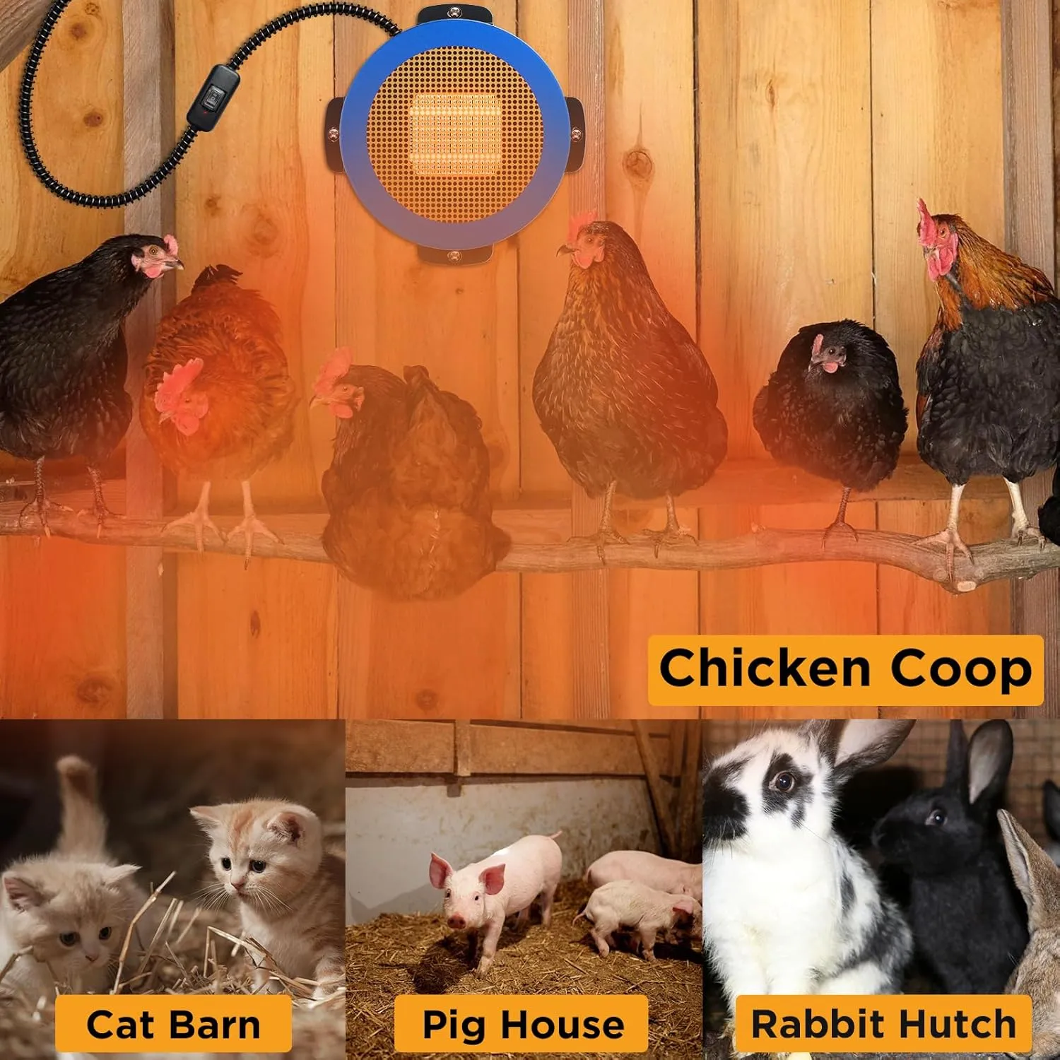 TURBRO Neighborhood Dog House Heater 400W, Wall Mount, 10ft Anti Bite Cord, Waterproof Control, Overheat Protection, Electric Warmer for Hound Kennel Cat Cage Chicken Coop, UL Test Passed, Blue