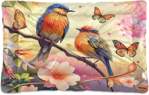 Two Birds with Butterflies Outdoor Dog Bed for Small Dogs Washable Waterproof Travel Pet Bed Mat Portable Cat Bed with Non-Slip Bottom for Indoor and Sleeping 18 x 24 Inch