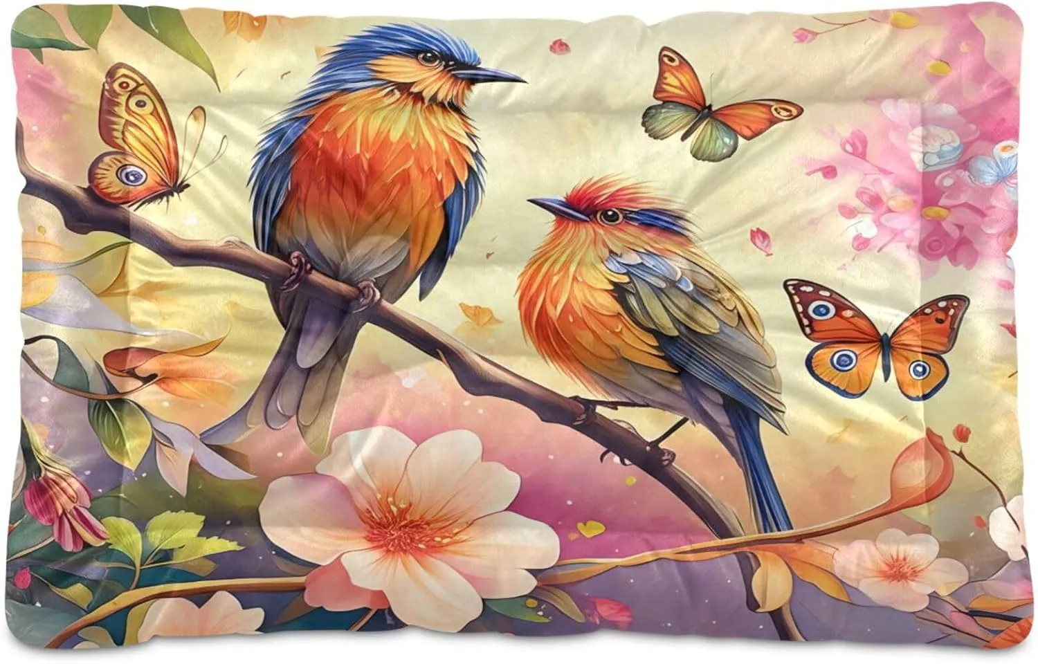 Two Birds with Butterflies Outdoor Dog Bed for Small Dogs Washable Waterproof Travel Pet Bed Mat Portable Cat Bed with Non-Slip Bottom for Indoor and Sleeping 18 x 24 Inch