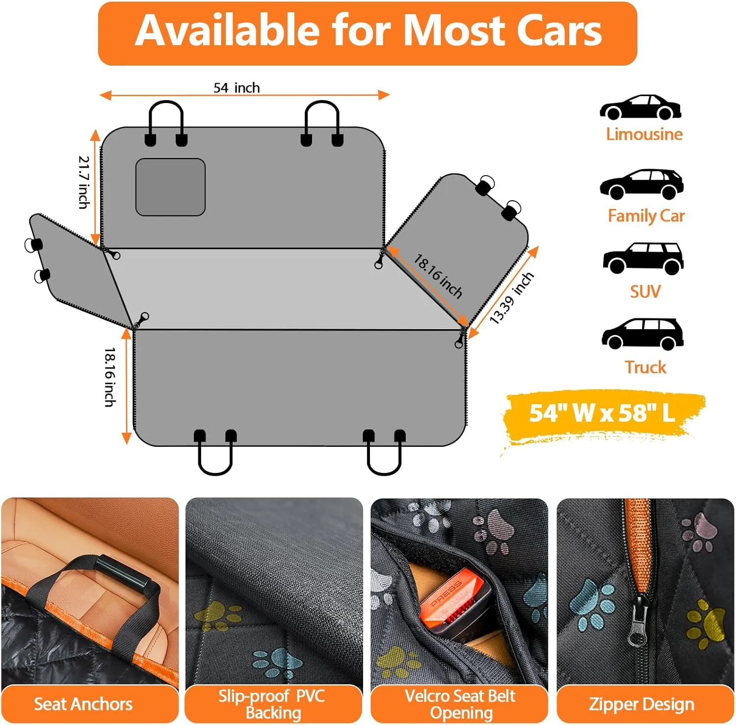 URPOWER Dog Car Seat Cover for Back Seat, Waterproof Dog Hammock for Cars, Trucks and SUVs, 600D Heavy Duty Scratch Proof Nonslip Durable Soft Pet Backseat Protector