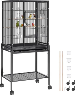 VEVOR 54 Inch Standing Large Bird Cage, Wrought Iron Flight Bird Cage with Rolling Stand and Slide Out Tray, Parakeet Cage Bird Cage for Parrots, Macaw, Cockatiels, Canary, Finch, Lovebirds, Pigeons