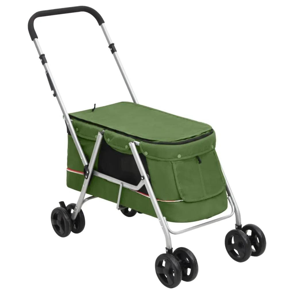 vidaXL Folding Dog Stroller Green 100x49x96 cm Linen Fabric