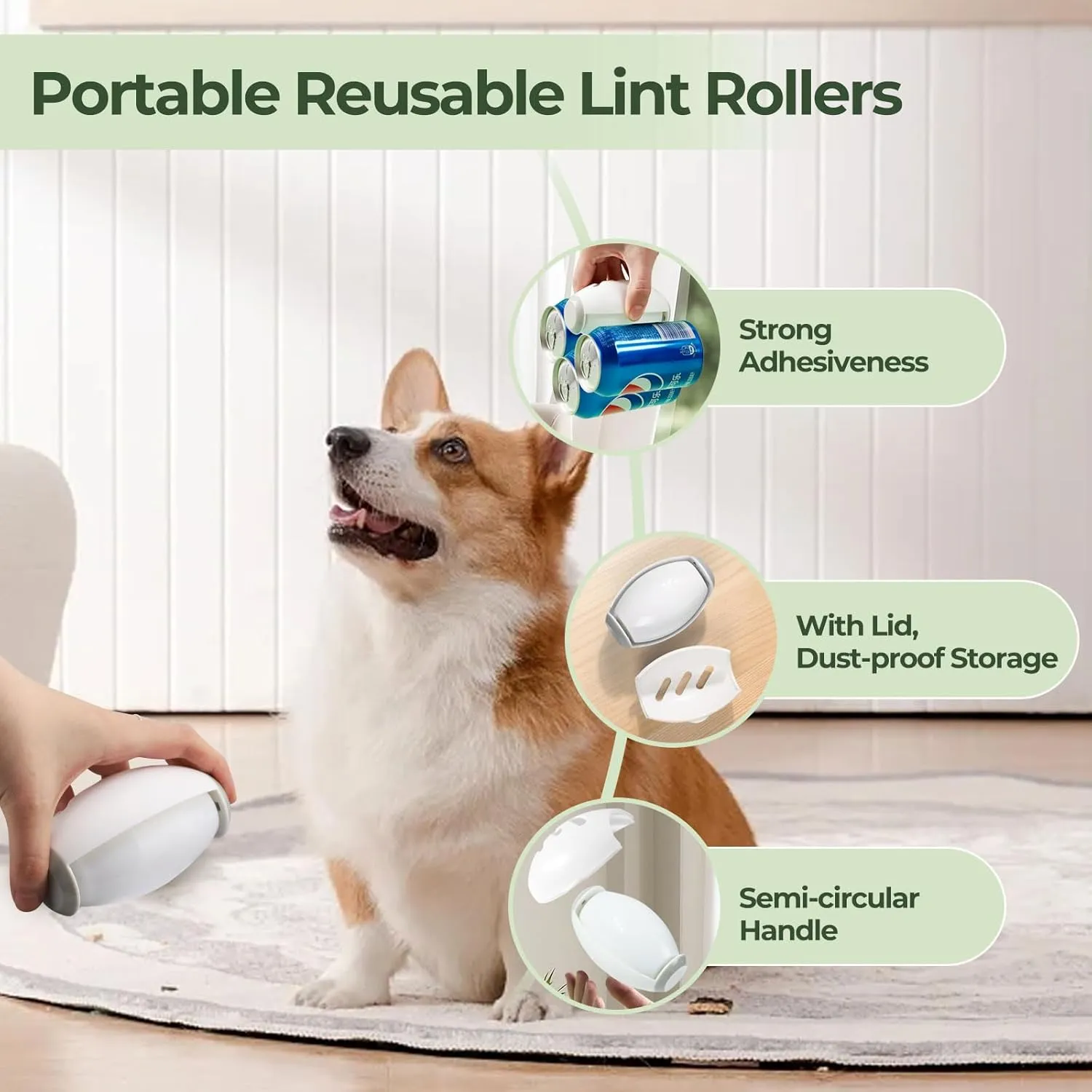 Washable Lint Roller, Washable Reusable Gel Lint Roller, Portable Reusable Lint Rollers for Pet Hair, Mini Sticky Lint Roller for Pet Hair, Dust, Clothes (White Gray)