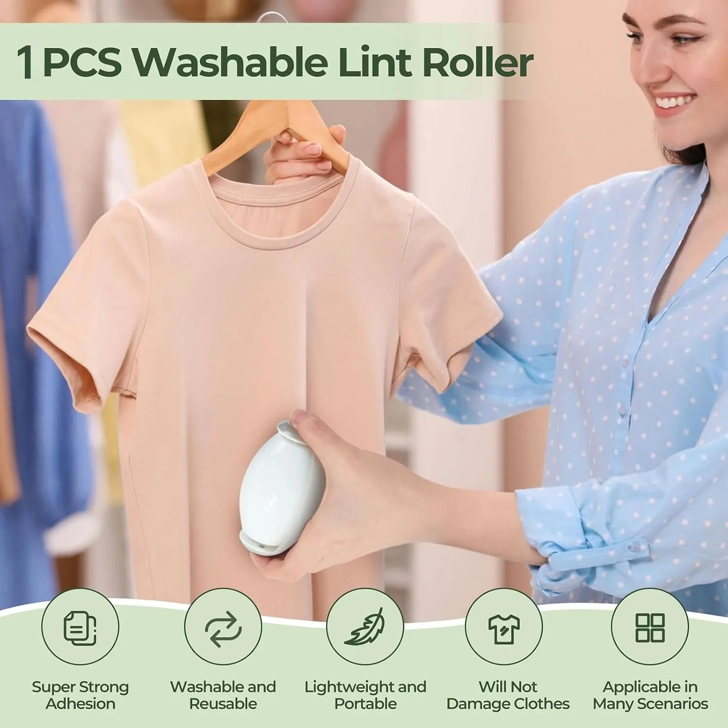 Washable Lint Roller, Washable Reusable Gel Lint Roller, Portable Reusable Lint Rollers for Pet Hair, Mini Sticky Lint Roller for Pet Hair, Dust, Clothes (White Gray)