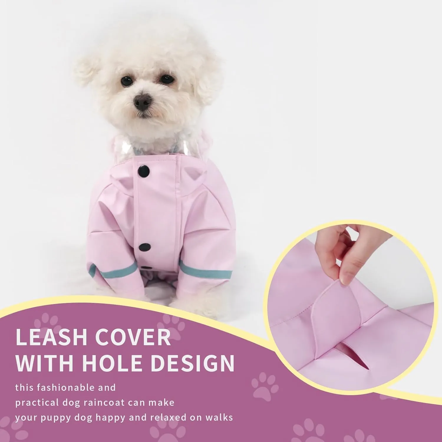Waterproof Dog Raincoat, Adjustable Dog Rain Jacket,Reflective Lightweight Raincoat Clothes with Poncho Hood