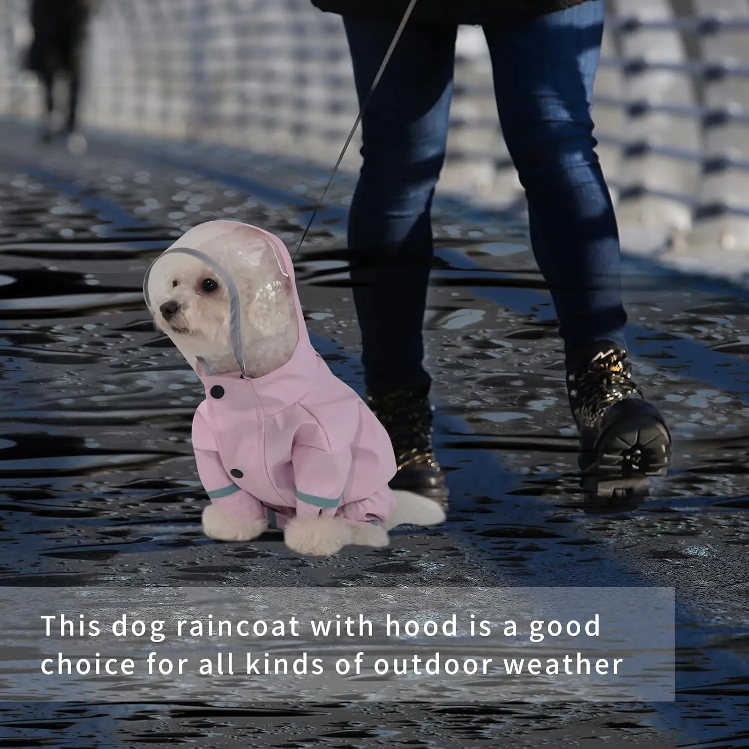 Waterproof Dog Raincoat, Adjustable Dog Rain Jacket,Reflective Lightweight Raincoat Clothes with Poncho Hood