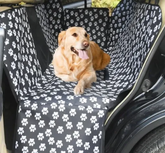 Waterproof Pet Car Seat Cover Hammock - Black with Mesh Window