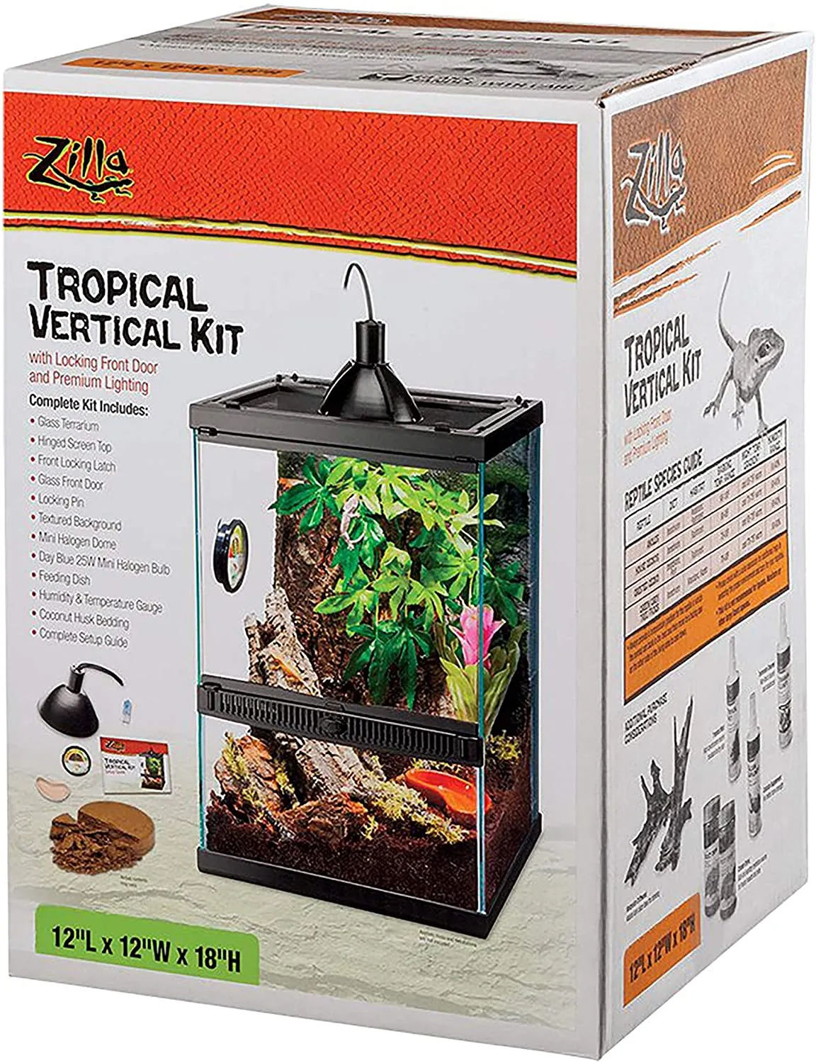 Zilla Tropical Vertical Reptile Cage Kit - for Tree Frogs, Geckos and more - 18″ Height